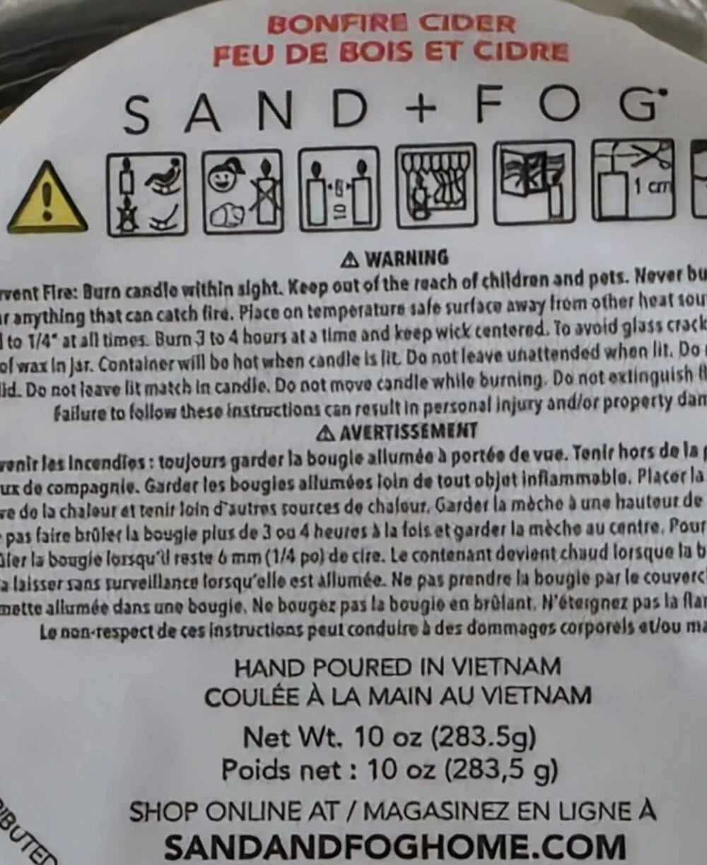 SAND + FOG Bonfire Cider Scented Candle - Black & White 10oz